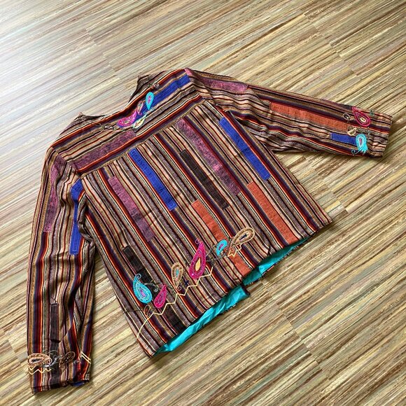 Embellished Patchwork Jacket Blazer Multi Color Stripe Embroidery & Sequins - Picture 7 of 7